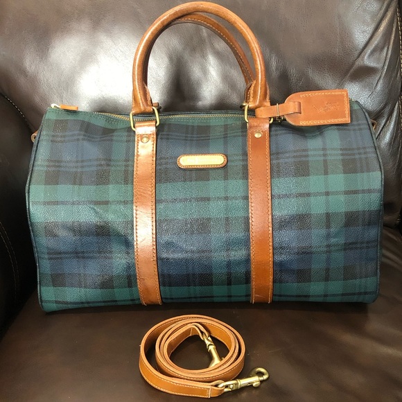 KRALPH LAUREN Black Watch Plaid Speedy Boston Travel Vacation Camp Shoulder Bag - Picture 7 of 16